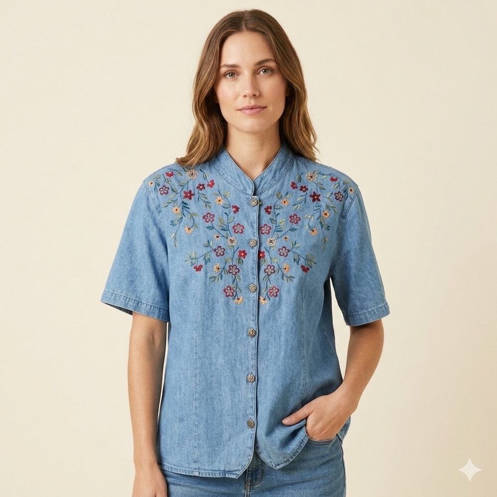 155155-Unbranded Chambray Shirt with Embroidery / PTP 23